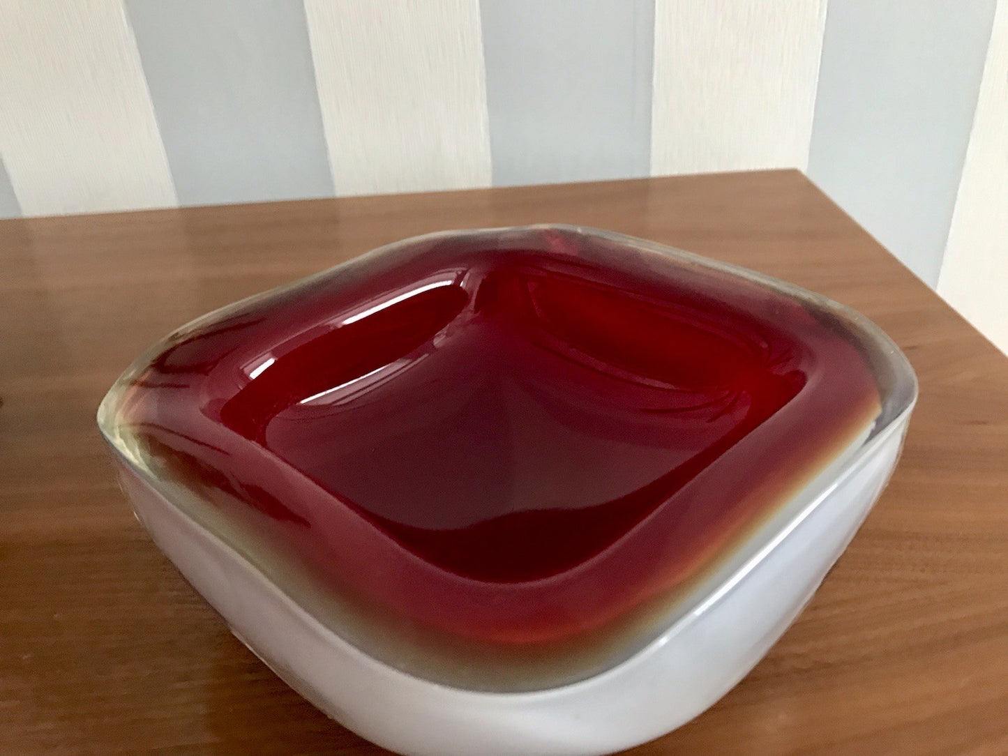 Vintage 60er Murano Glas Schale Barovier? Rot weiß gelb edel