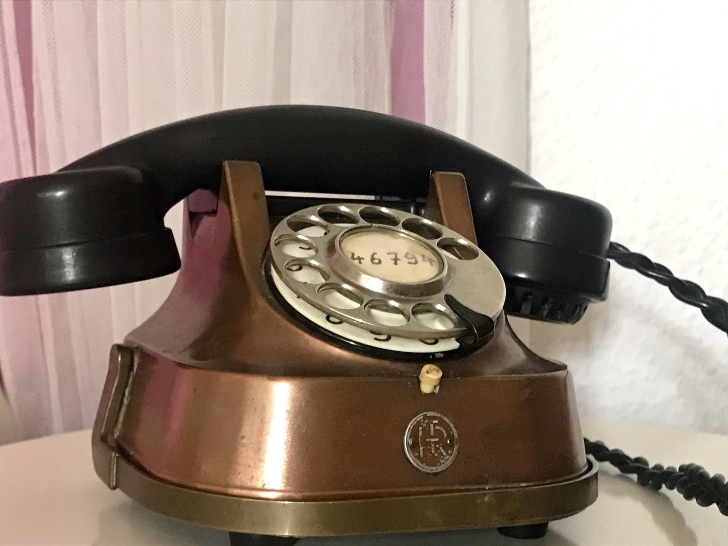 alt 50er beinahe antik FTR Bell Telefon Bakelit Kupfer sehr dekorativ schwer