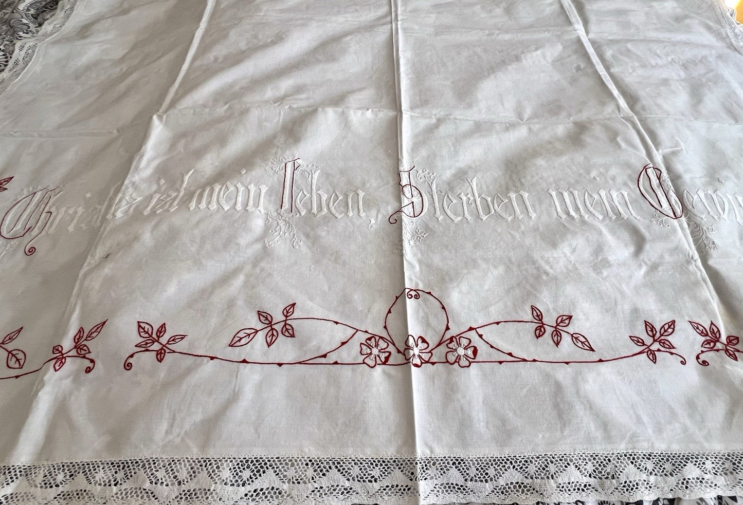 Antik Wandbehang Gardine „Christus ist mein Leben Sterben mein Gewinn