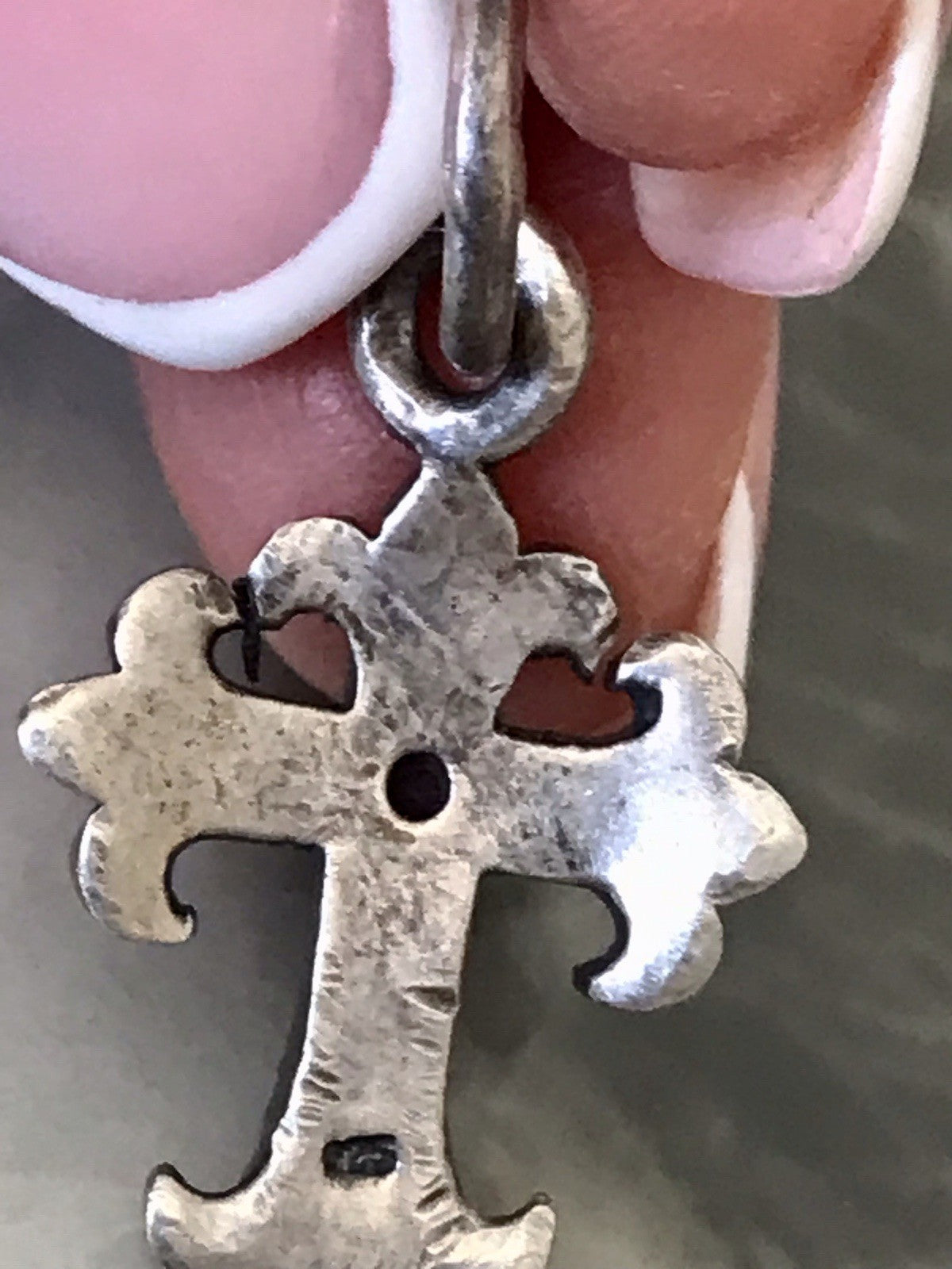 Antik alt 925 Silber Kreuz Anhänger Kettenanhänger rubinroter Stein