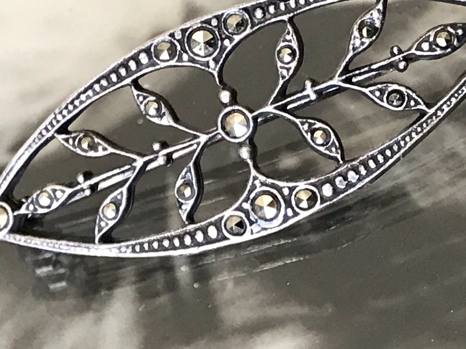 Antik reines Jugendstil Brosche 835 Silber Markasite WUNDERVOLLE ARBEIT!