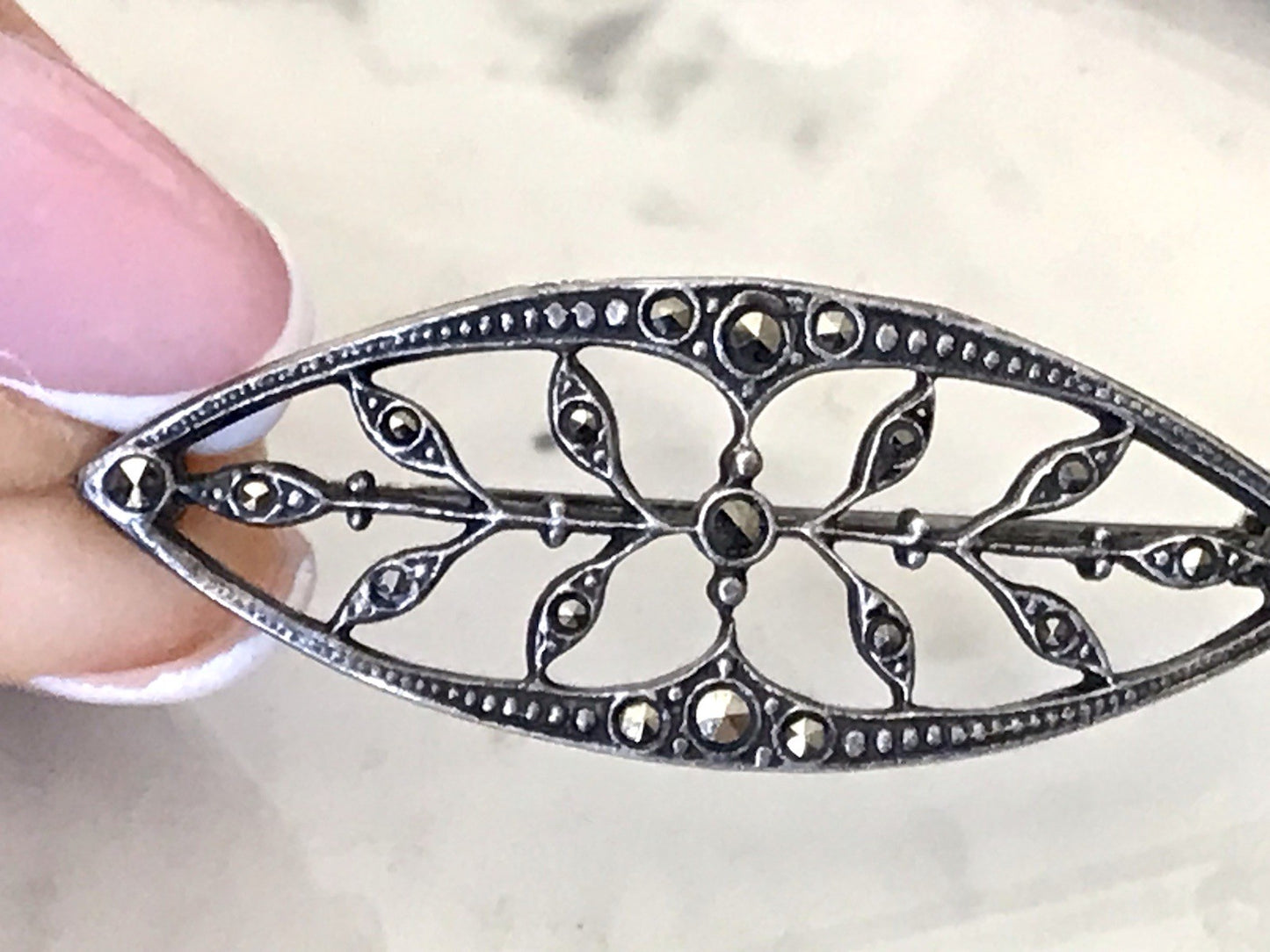 Antik reines Jugendstil Brosche 835 Silber Markasite WUNDERVOLLE ARBEIT!