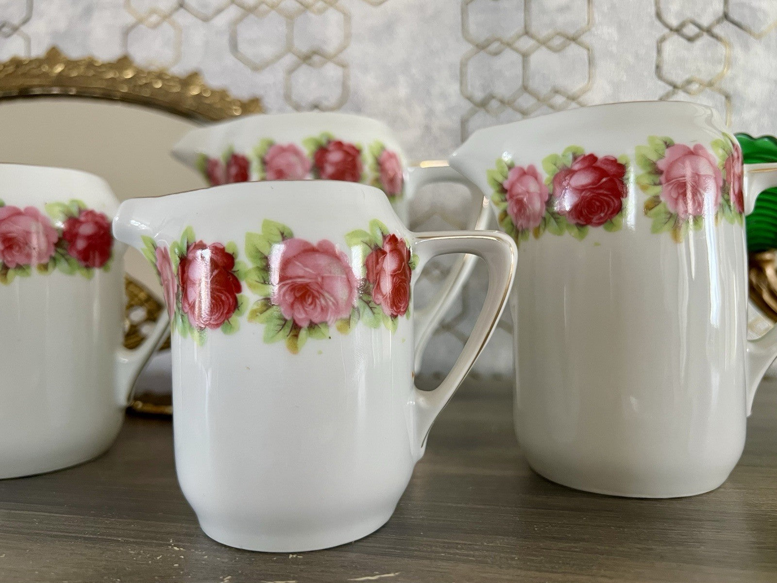 Antik 4x Jugendstil Art Dèco Porzellan Kanne Krug Rosen Hermann Unger Zwickau