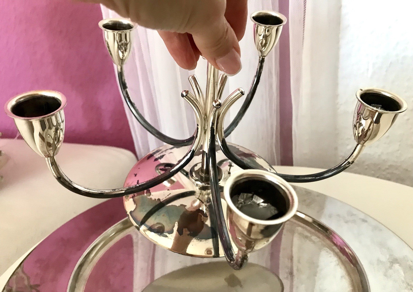 Alt Vintage 60er MCM Kerzenleuchter Kerzenständer Leuchter versilbert