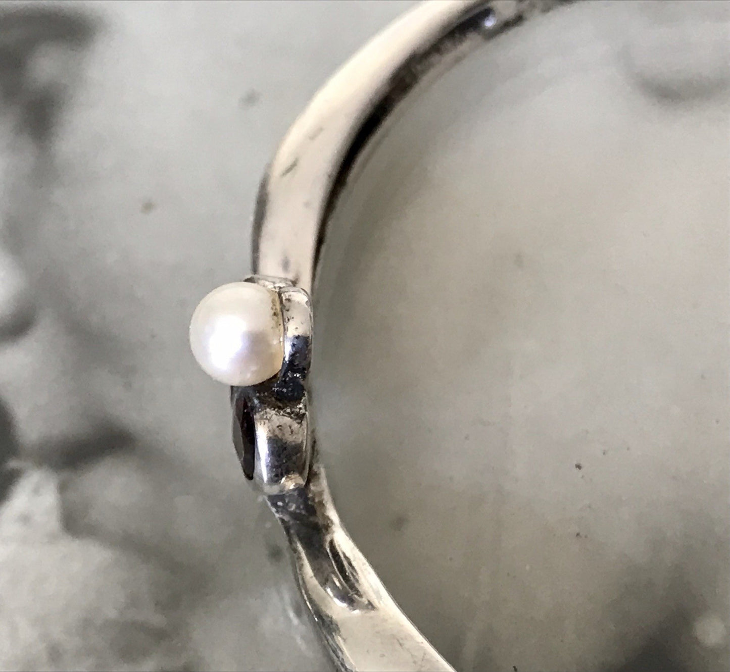 Antik alt Silber Armreif Reif Armband Armspange Granate & Perle so schön!