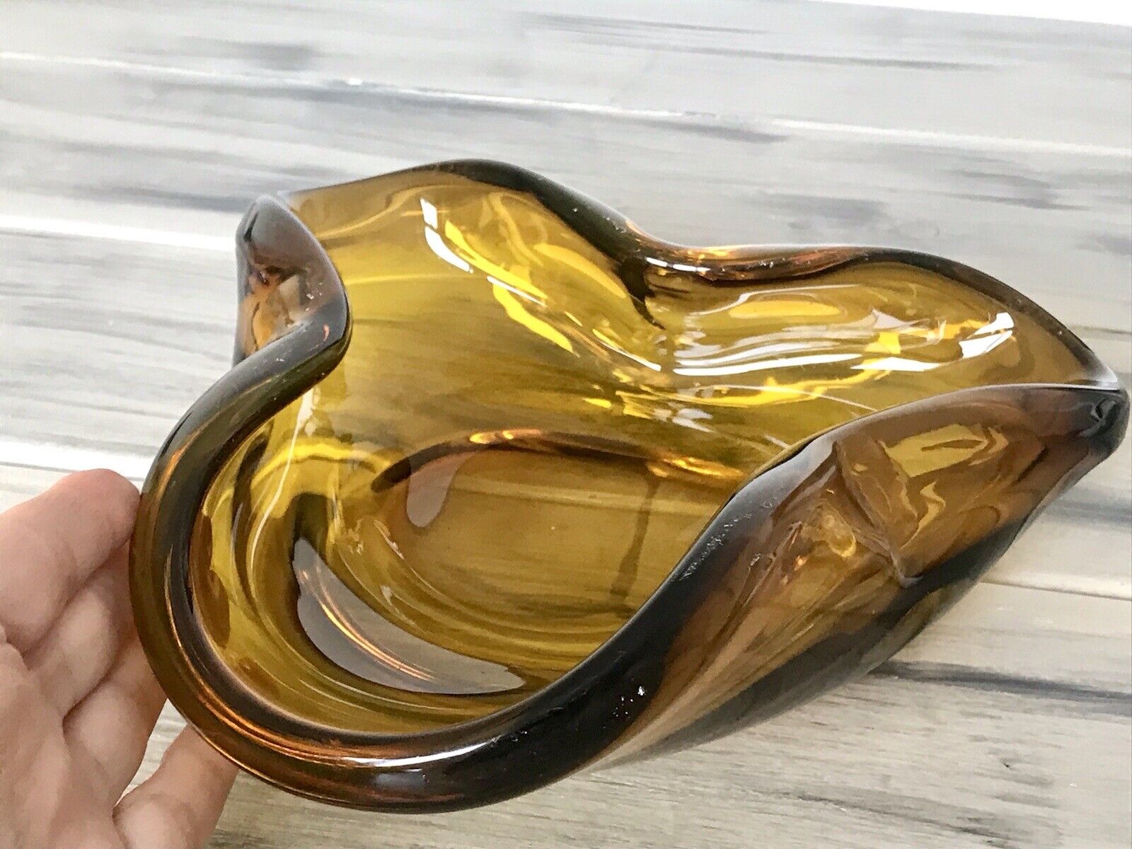 Vintage Murano Barovier ? 60er 70er Schale Glas Bernstein Gelb Amber