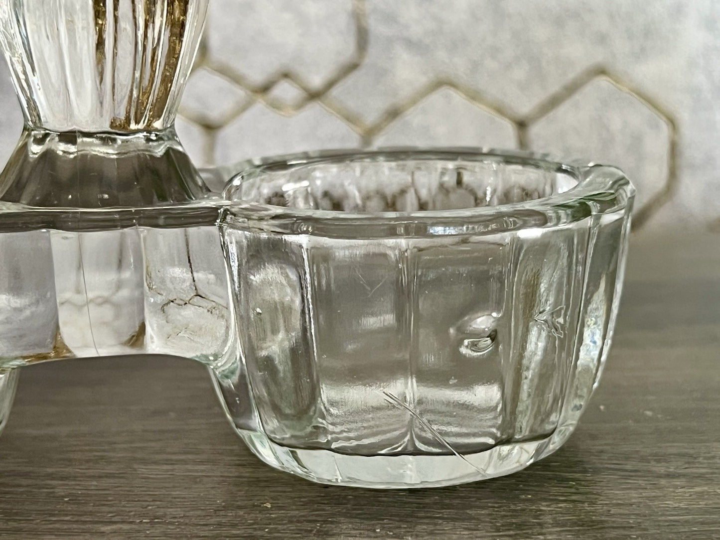 Antik Art Déco Pressglas Salz & Pfeffer Menage Saliere Gewürzständer Glas
