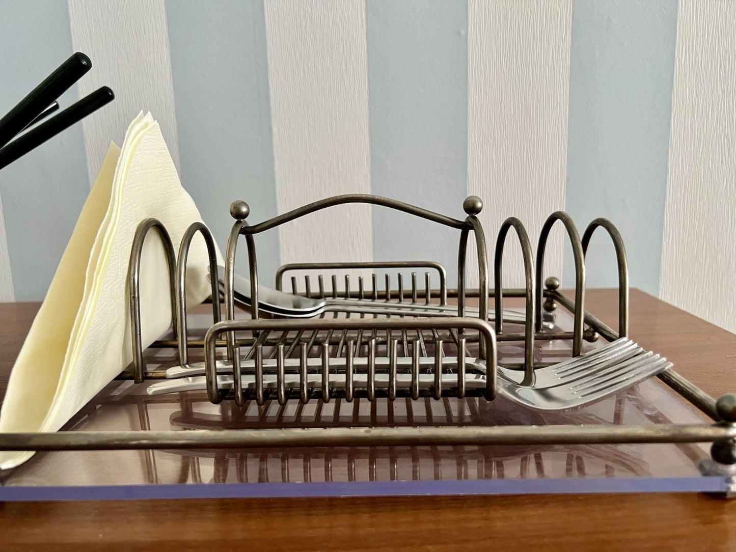 Vintage Mid Century 60er Esstisch Organizer Caddy Halter versilbert