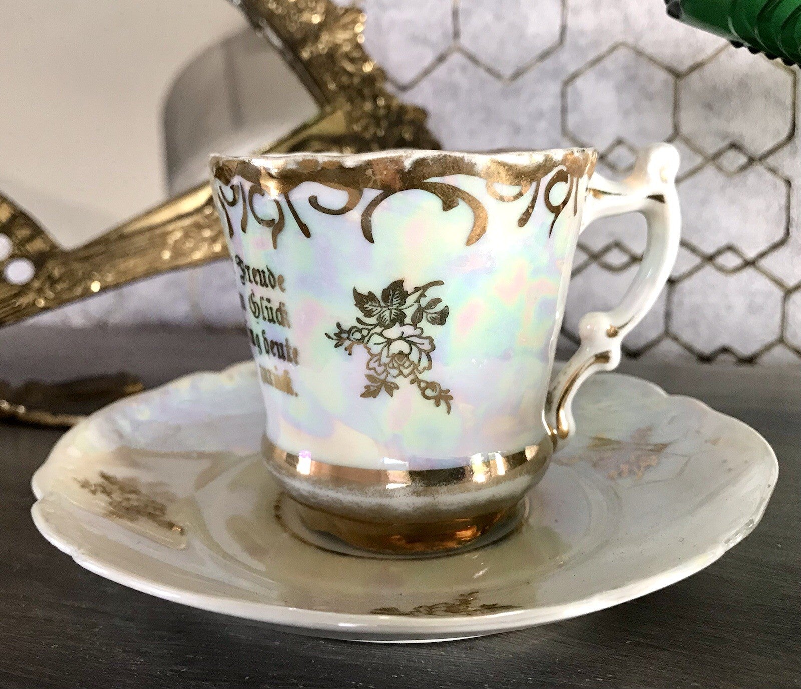 Antik Porzellan Andenken Becher Gedeck Sammeltasse Tasse Geburtstag Kind