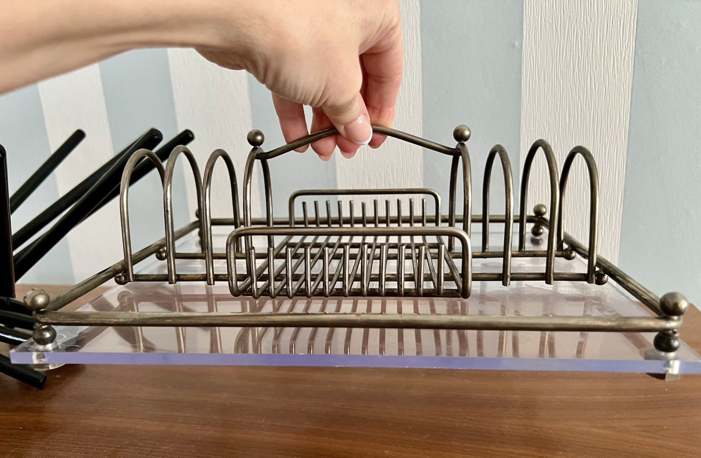 Vintage Mid Century 60er Esstisch Organizer Caddy Halter versilbert