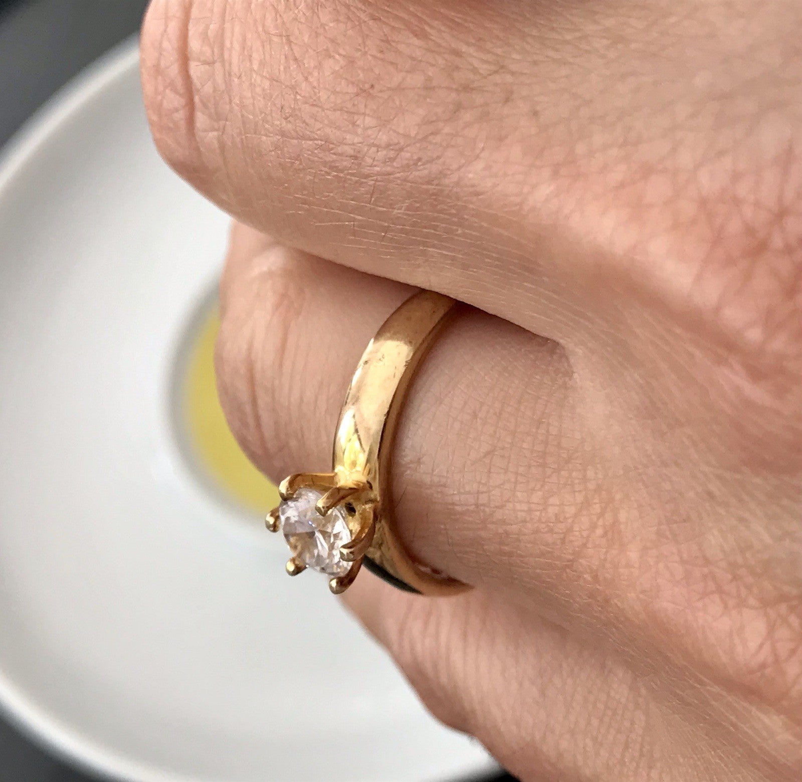 Vintage alt Damen Ring Silber 925 Gr.60 farbloser Stein Solitär 19,1 vergoldet