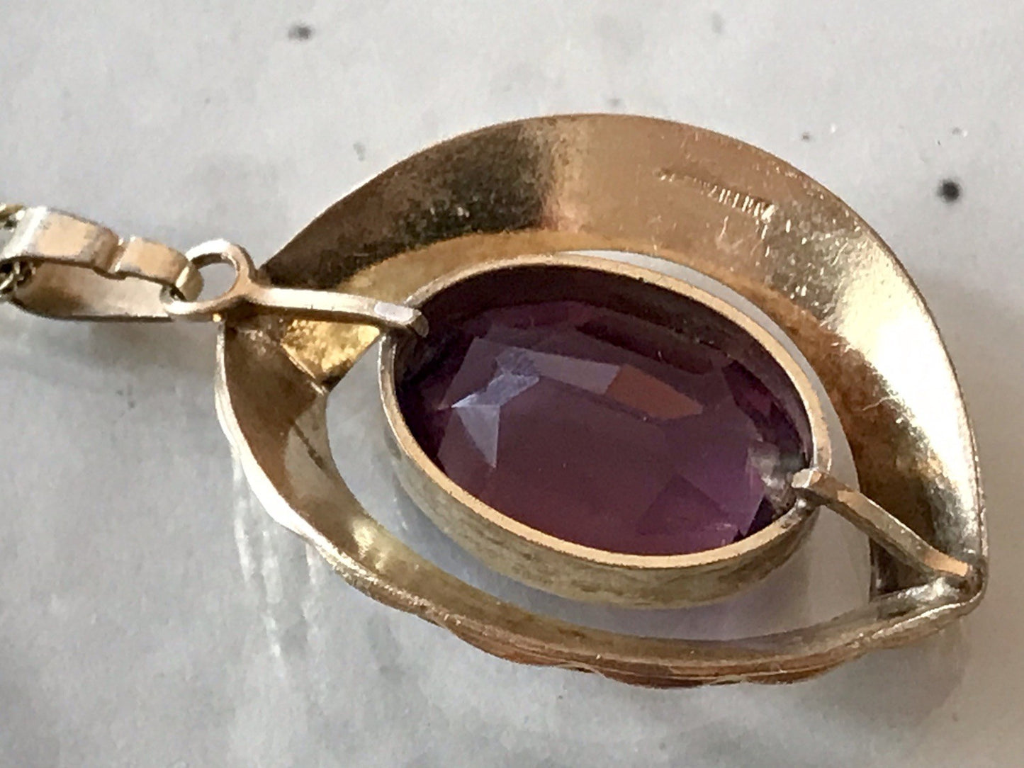 Vintage Designer Anhänger lila Stein Amethyst? Amerik. Doublè vergoldet