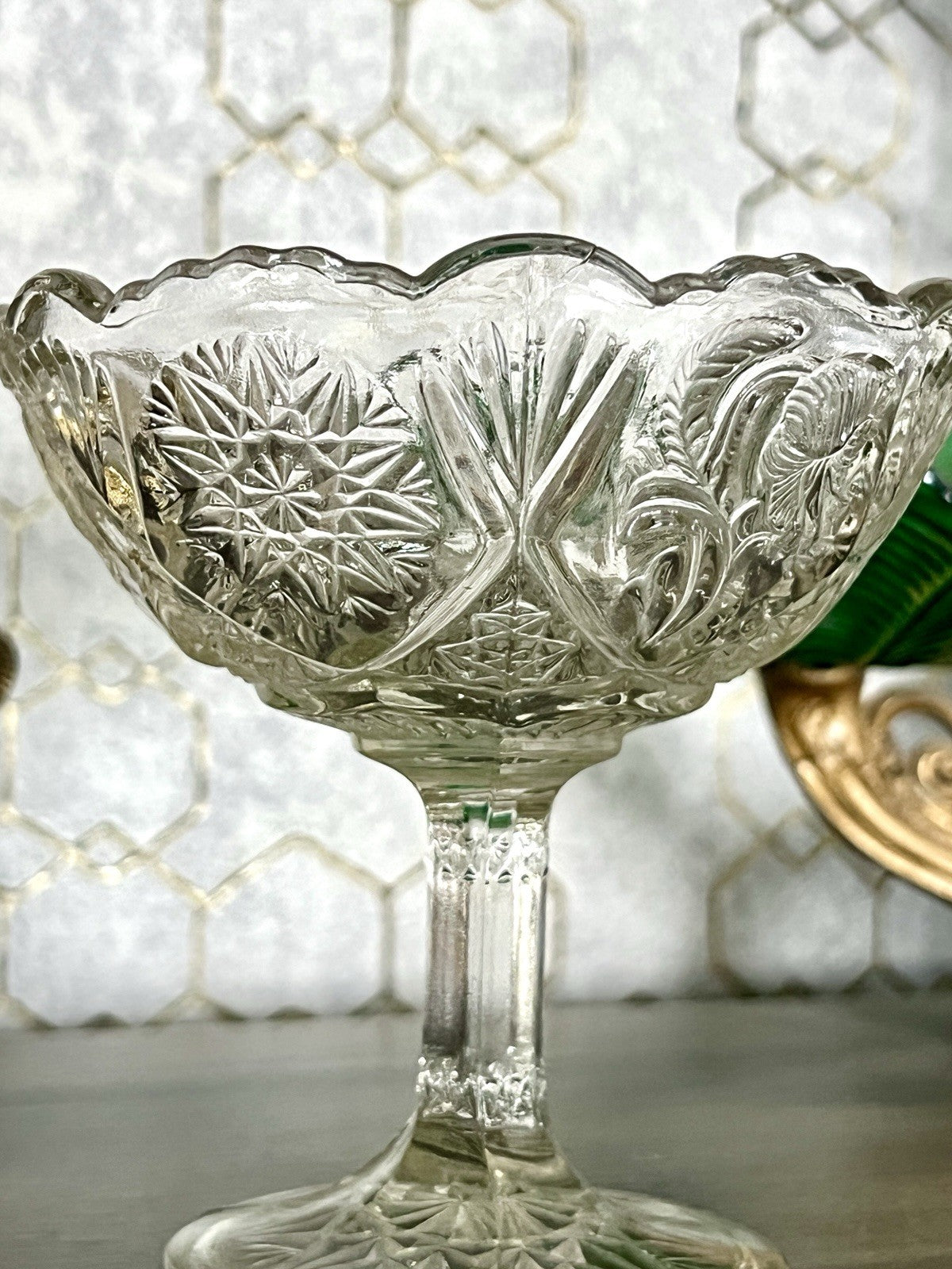Antik Jugendstil Pressglas Glas Fußschale Schale Zuckerschale