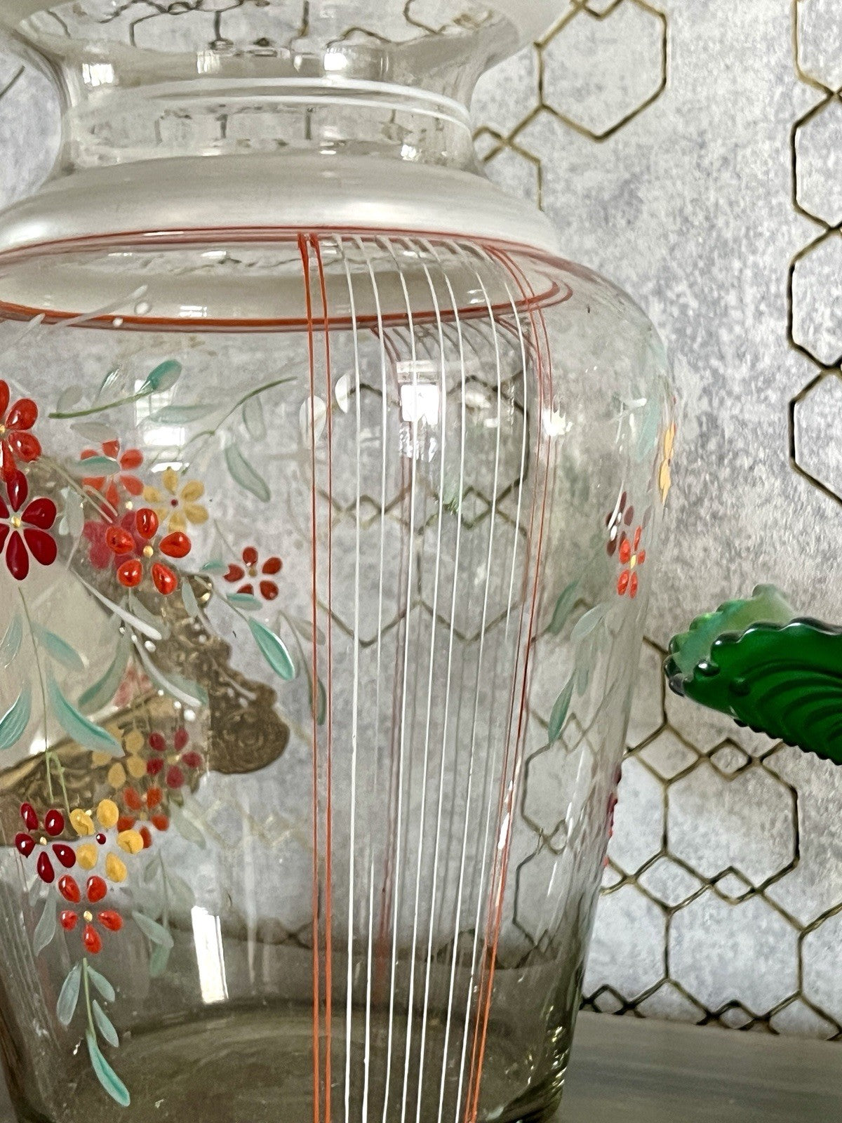 Antik GROẞ Vase Glasvase Art Déco teils satiniert bunte Malerei markant 1930er
