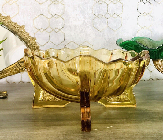 Antik Art Déco gelb Pressglas Jardiniere Schale Glas RAR markant
