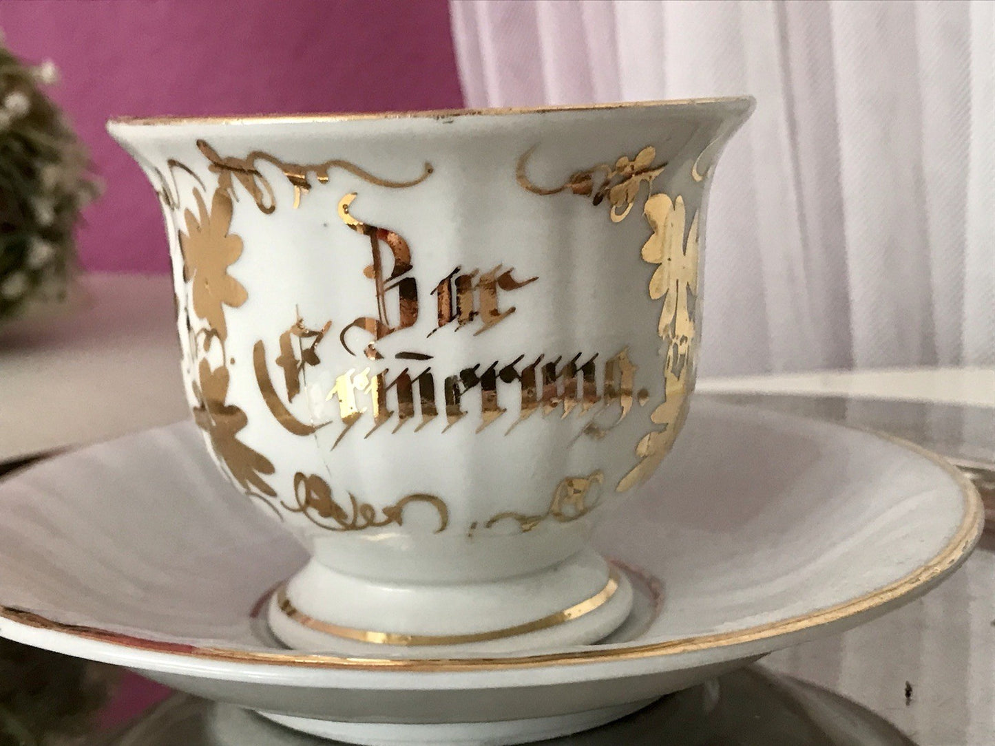Antik Porzellan Andenken Becher Gedeck Sammeltasse Tasse „Zur Erinnerung“