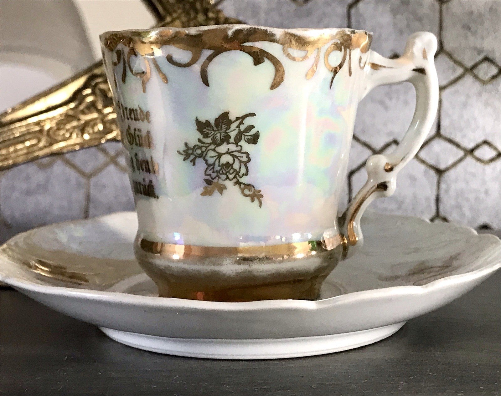 Antik Porzellan Andenken Becher Gedeck Sammeltasse Tasse Geburtstag Kind