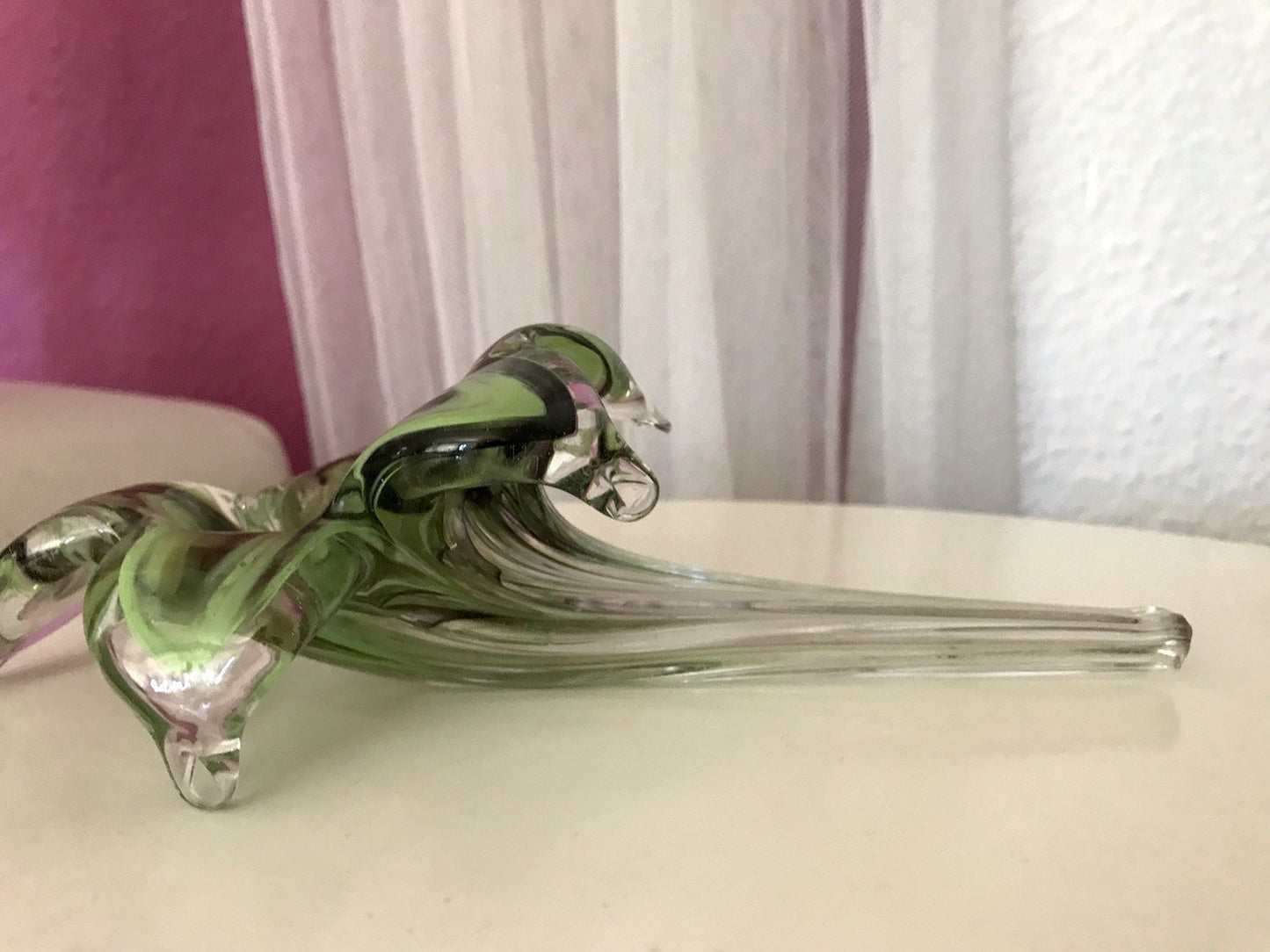 Vintage Murano ? 60er Jahre liegende Glasvase Vase Tischvase grün