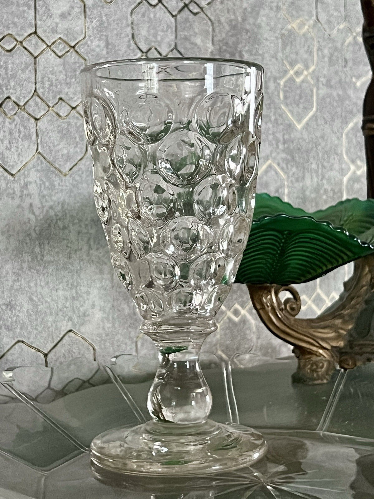 Antik  Biedermeier Tausendaugen Fußbecher Bierglas Ale Glas Abriss