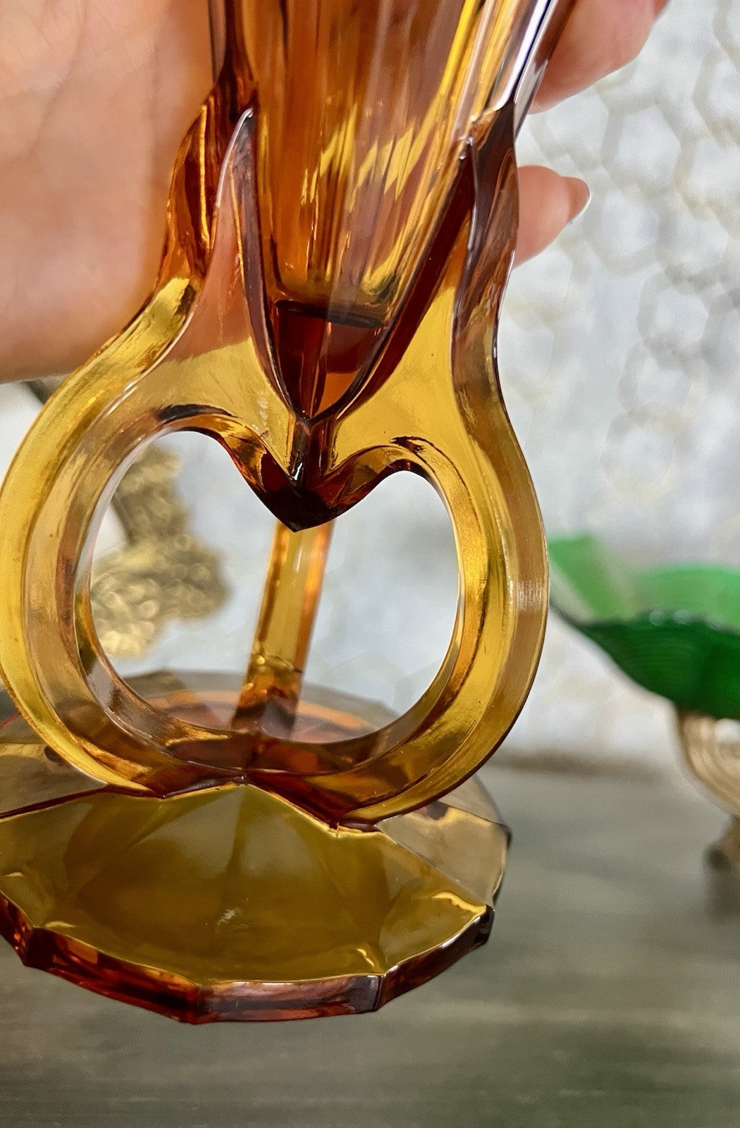 Art Déco 1 Vase Glasvase Pressglas Antik Bernstein Gelb Amber Glas Stölzle?
