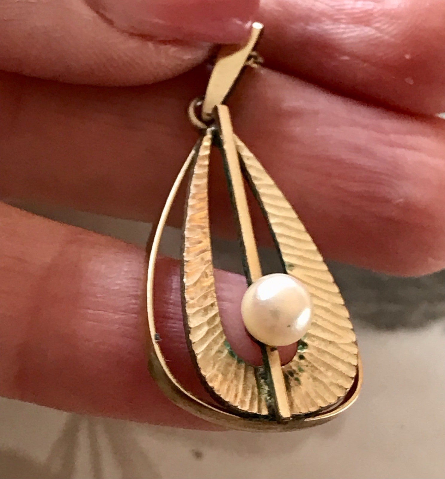 Vintage Designer Anhänger Perle Amerik. Doublè vergoldet