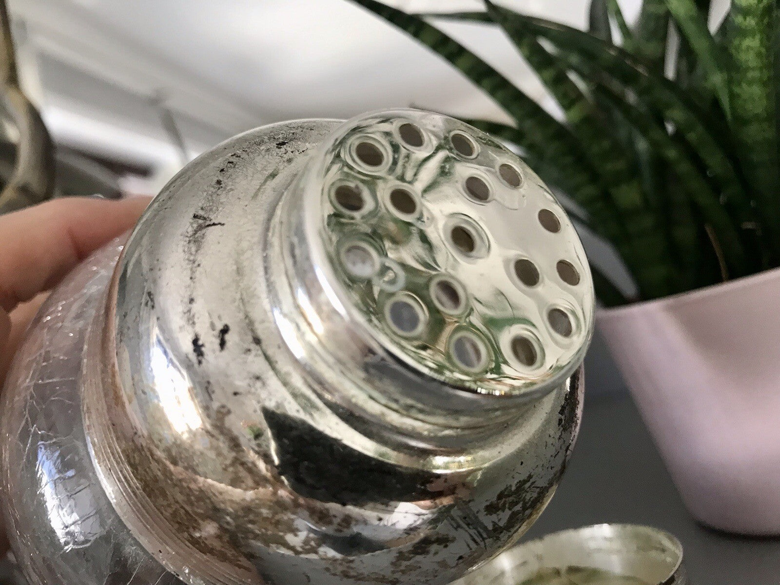 Vintage Glas 60er Craquelée versilbert Montur Getränke Cocktail Shaker