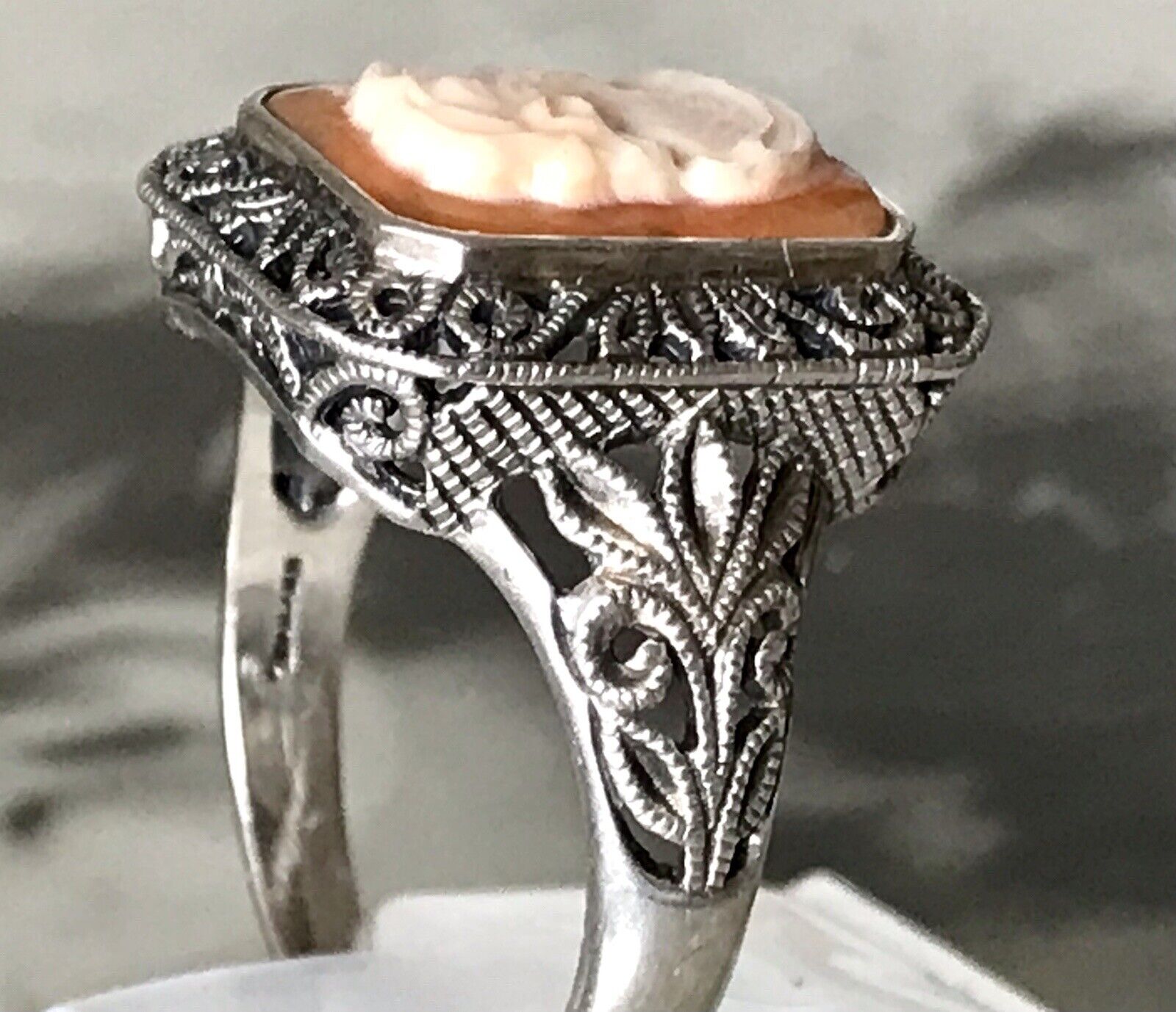 Antik Art Déco Jugendstil Edel DAMEN RING Silber Muschelgemme Cameè Gr. 62