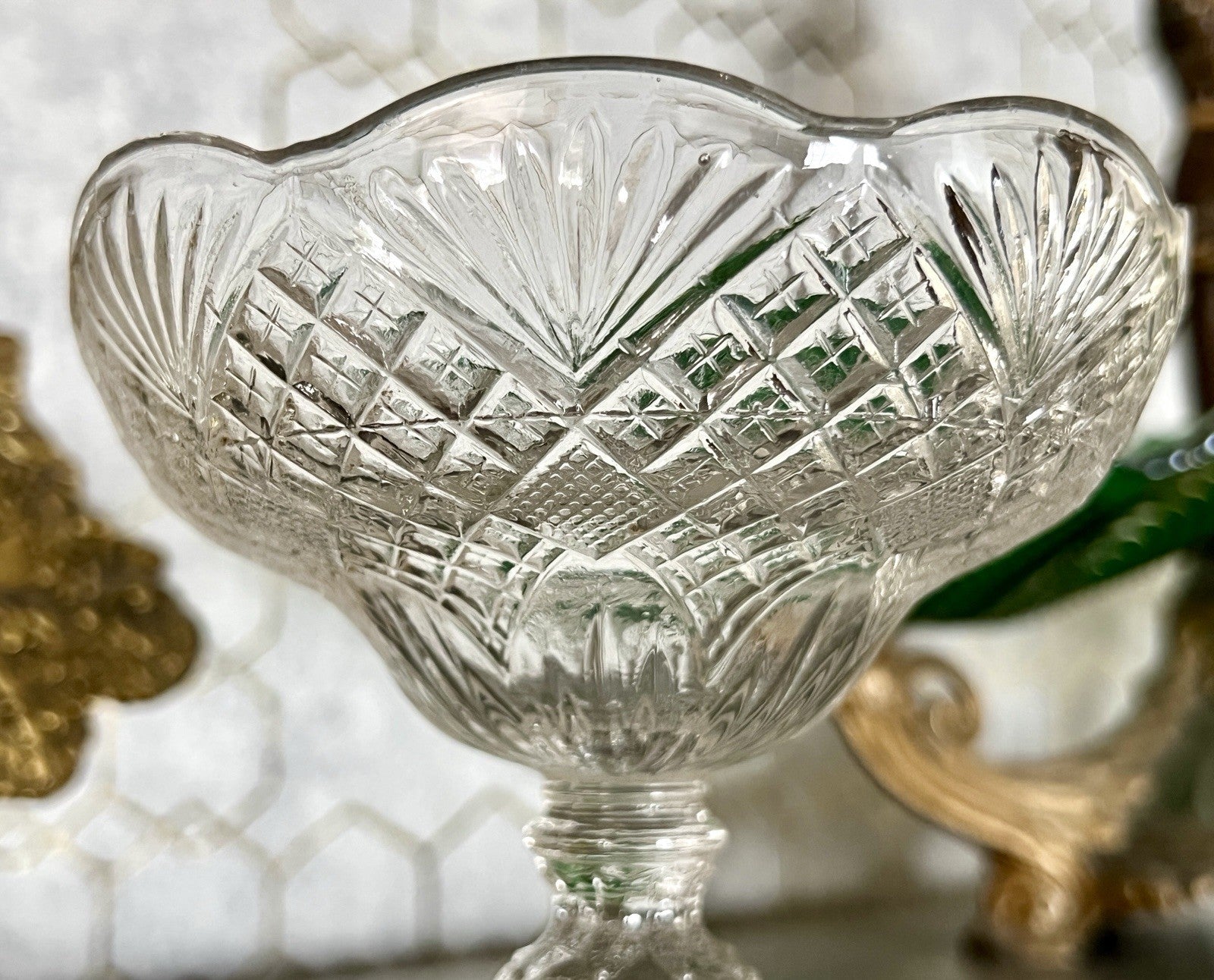 Antik Jugendstil Art Déco Pressglas Glas Fußschale Schale Zuckerschale Ananas