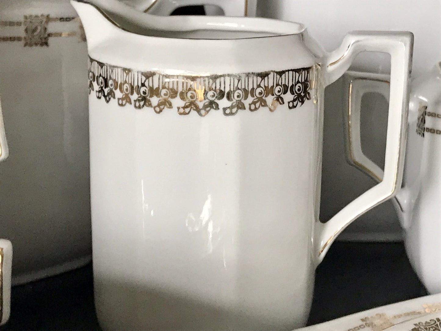 Antik Art Déco Porzellan 11 Personen Kaffeeservice EDEL Goldrand Golddekor