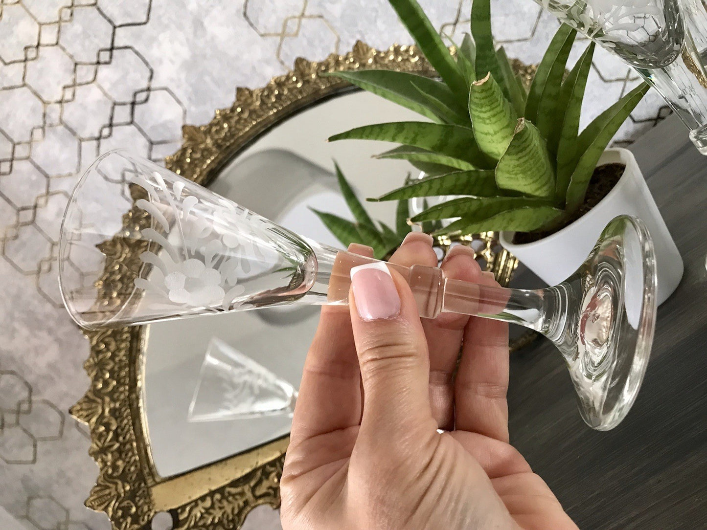 Antik Alt 6 Cherrygläser Gläser Kristallglas graviert