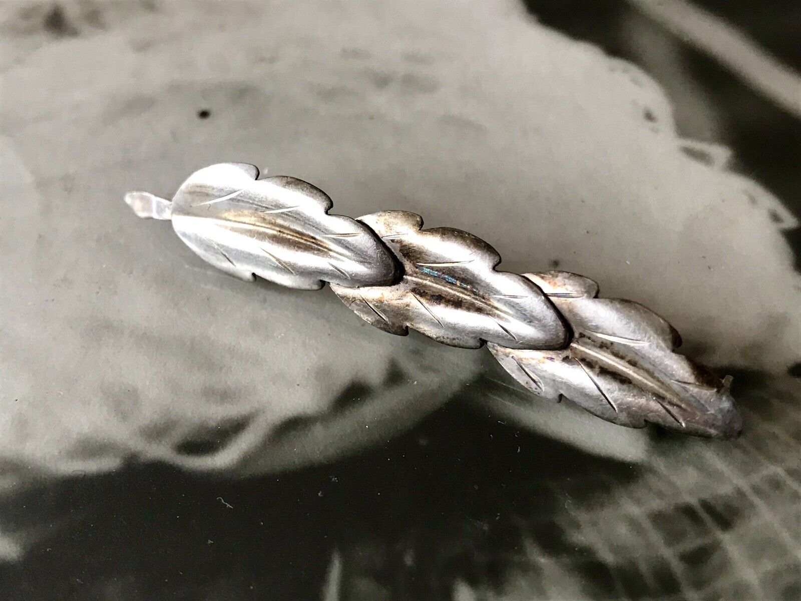 Antik TeKa Art Déco Edel Brosche Silber 835 3 Blätter Eichenblätter?