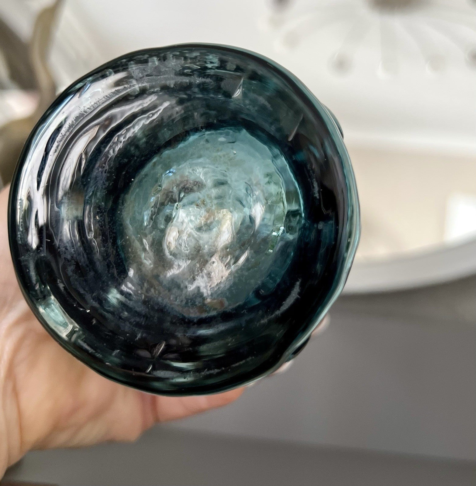 Vintage 60er Riihimäki Lasi Designer Glasvase Vase Glas graublau Finnland Rauch