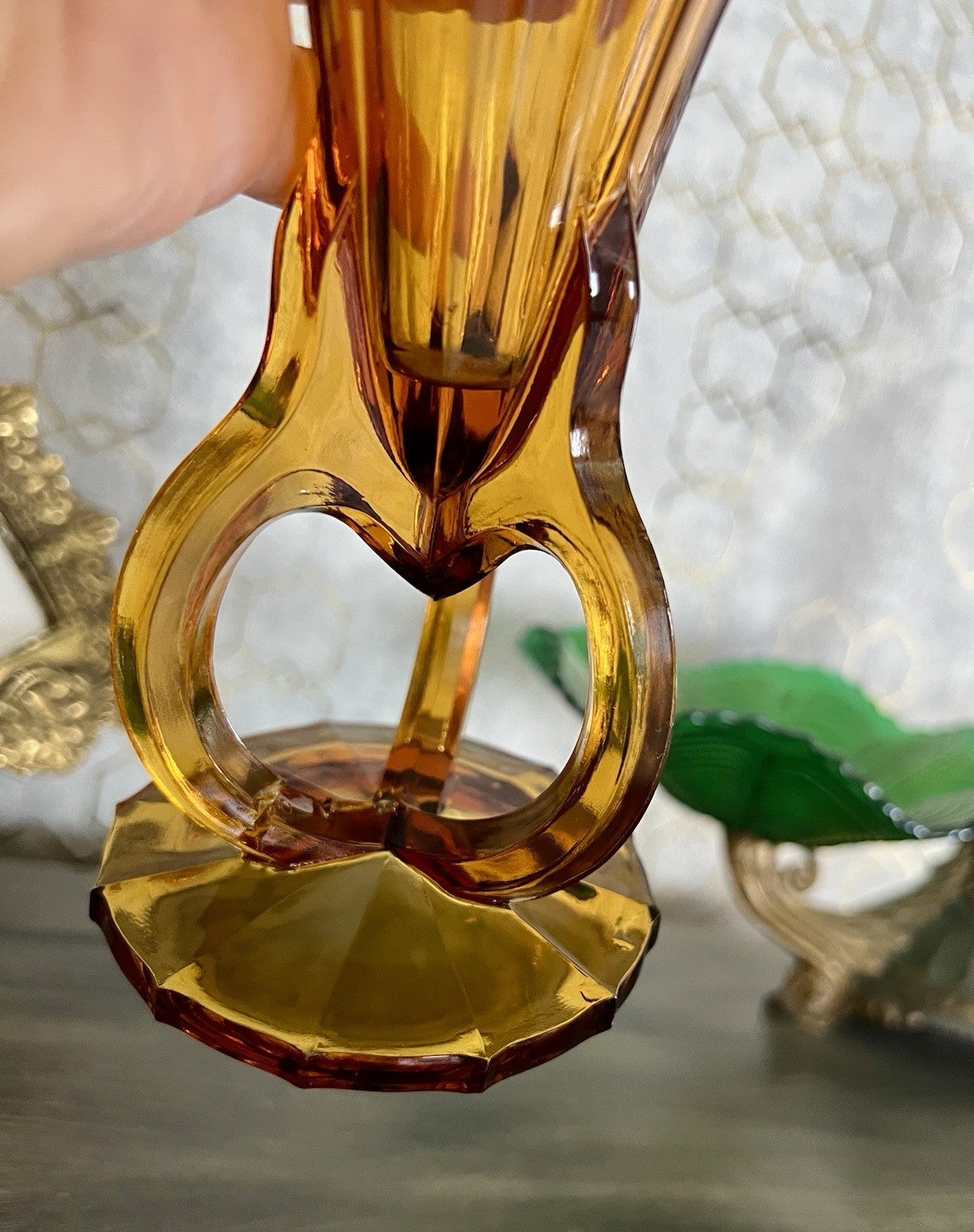 Art Déco 1 Vase Glasvase Pressglas Antik Bernstein Gelb Amber Glas Stölzle?