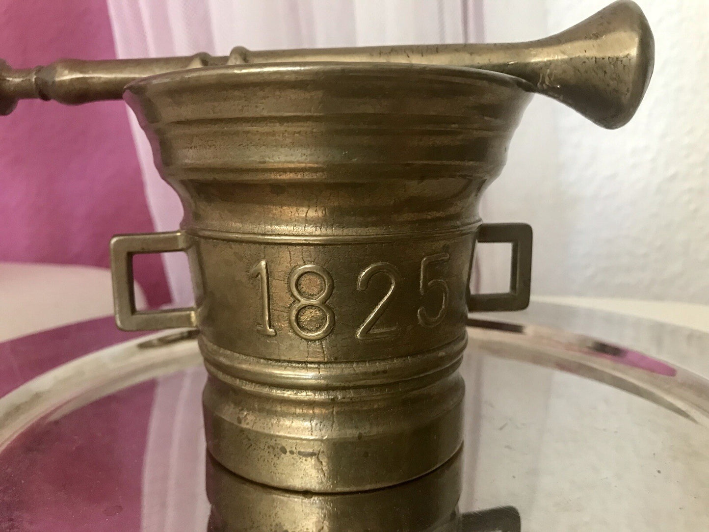 Alt Vintage Messing Mörser mit Pistill Stößel 1825 Replik