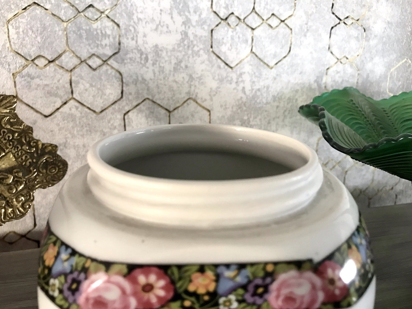 Antik Porzellan Dose Vorratsgefäß Vorratsdose Mehl Blumenborte Art Déco