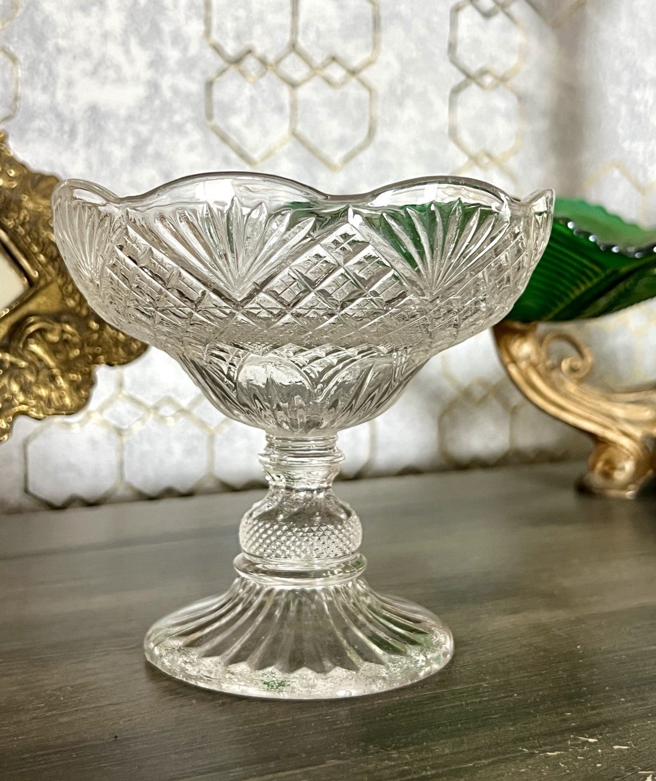 Antik Jugendstil Art Déco Pressglas Glas Fußschale Schale Zuckerschale Ananas