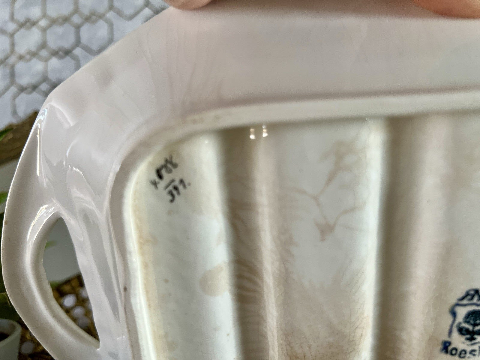 Antik Max Rösler Keramik Spargel Platte Schale  Creme weiß