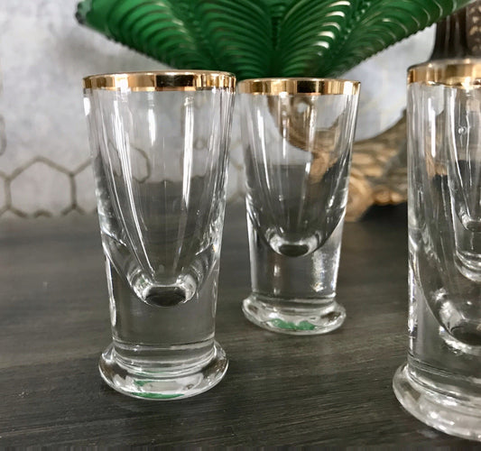 Antik 5 Pinnchen Schnapsgläser Golddekor Glas Biedermeier Likörgläser