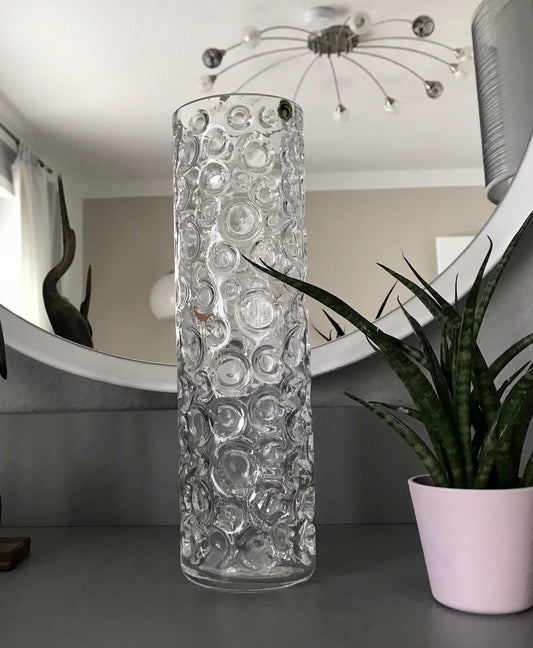 Vintage 60er 70er Design hohe Glasvase Glas Vase Bubble Op Art Hirschberg