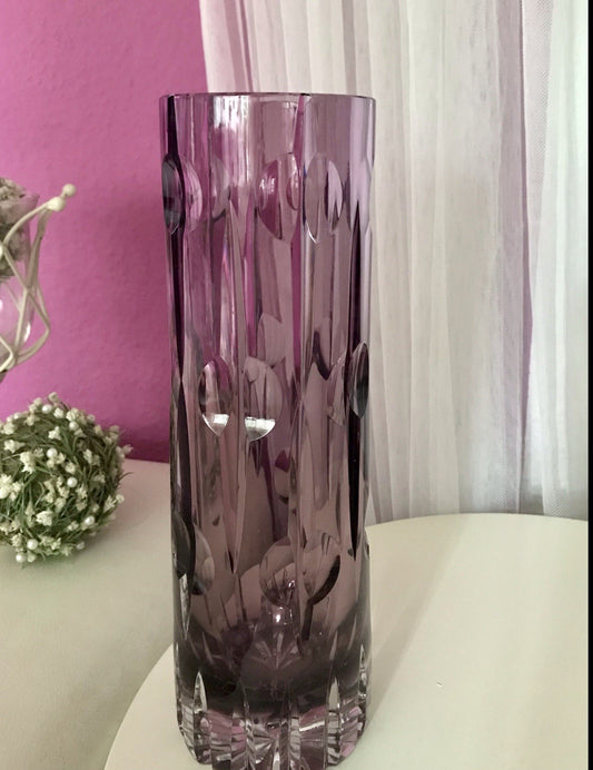 Vintage Edel Vase Glasvase Kristallglas lila groß Schliff Designer Karel Wünsch