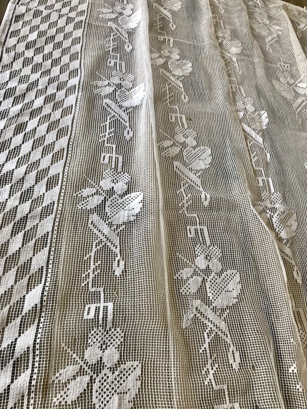 Antik Art Déco Fenster Gardine Vorhang Baumwolle Filetspitze weiß Spitze