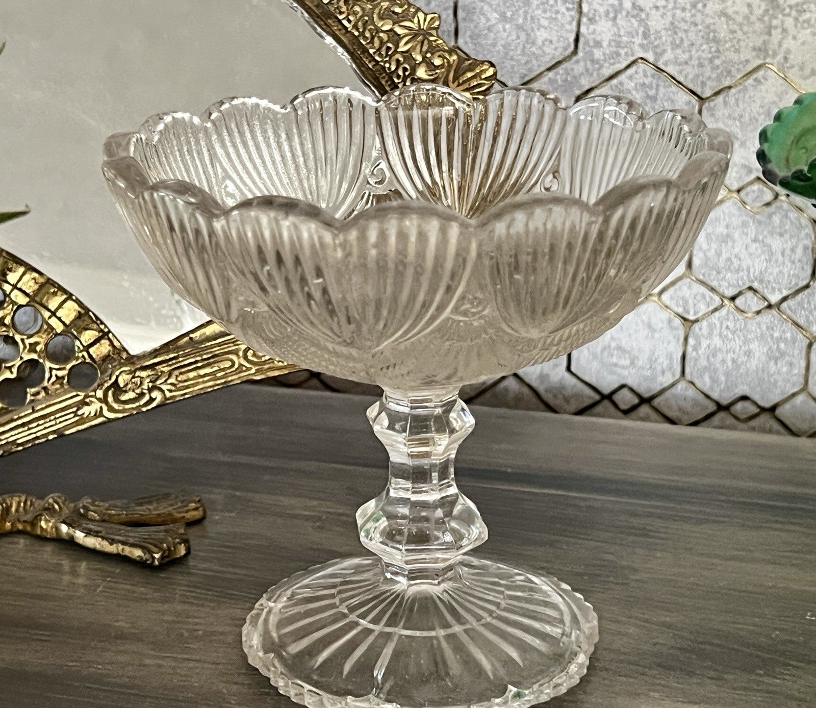 Antik Jugendstil Pressglas Glas Fußschale Schale Zuckerschale