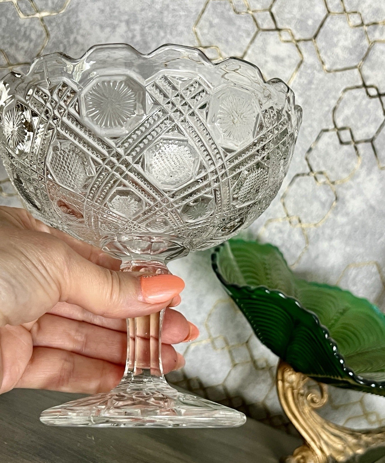 Antik Jugendstil Art Déco Pressglas Glas Fußschale Schale Zuckerschale groß