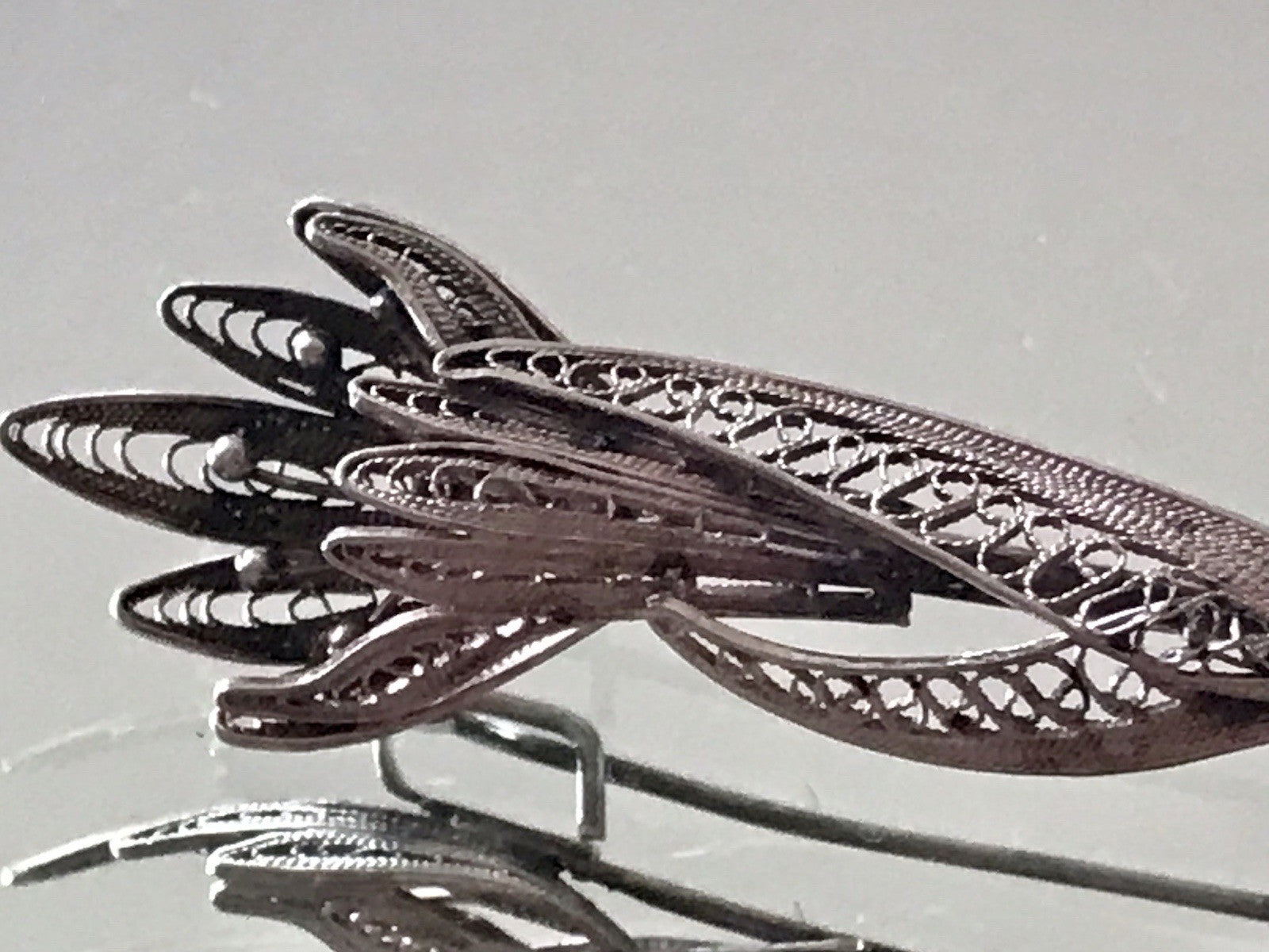 Antik filigran Blüte Blume 2in1 Anhänger Kettenanhänger Brosche Silber