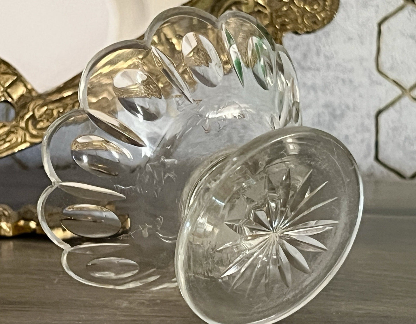 Antik Biedermeier kleine Fußschale Schale Glasschale um 1850 Oliven
