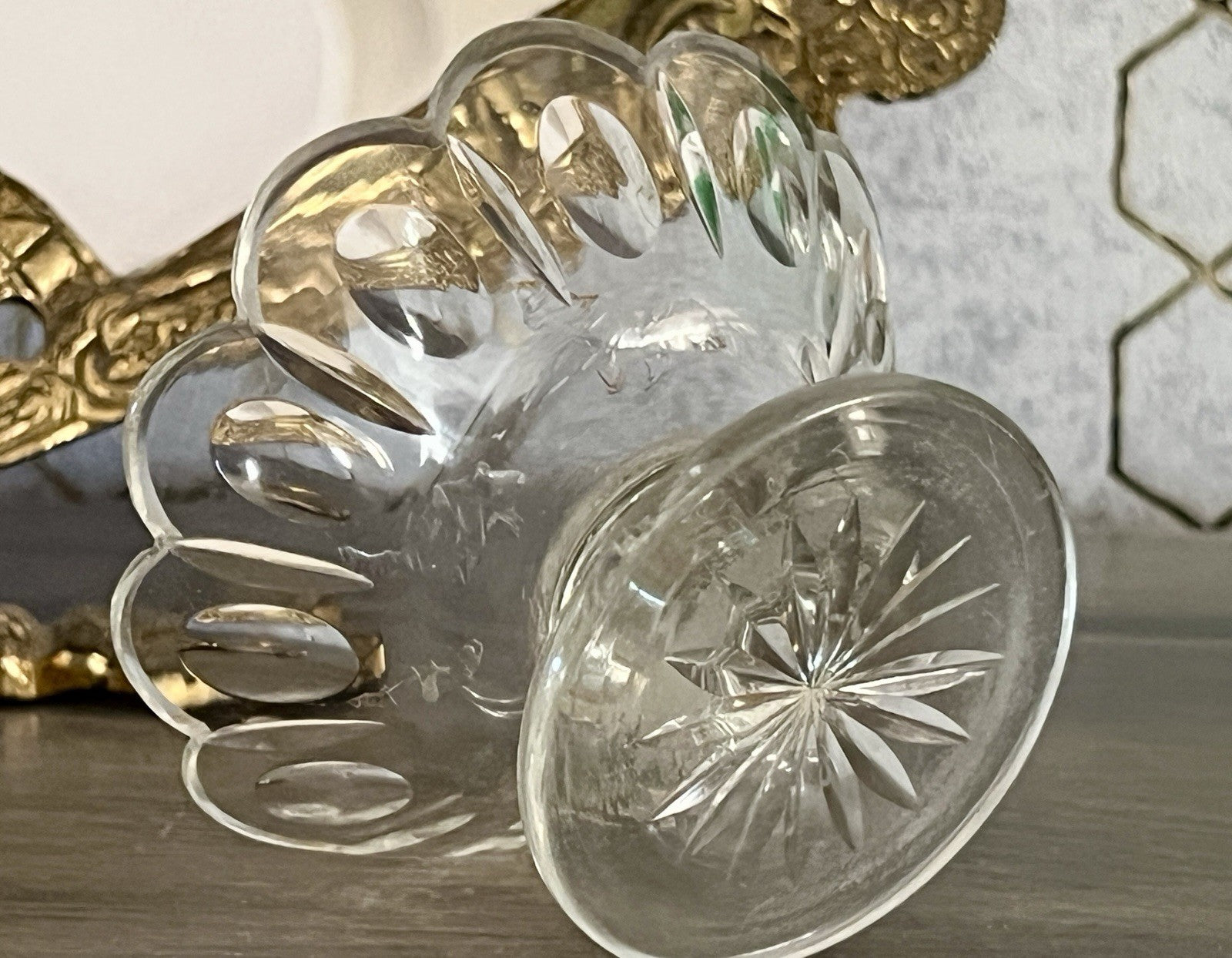 Antik Biedermeier kleine Fußschale Schale Glasschale um 1850 Oliven