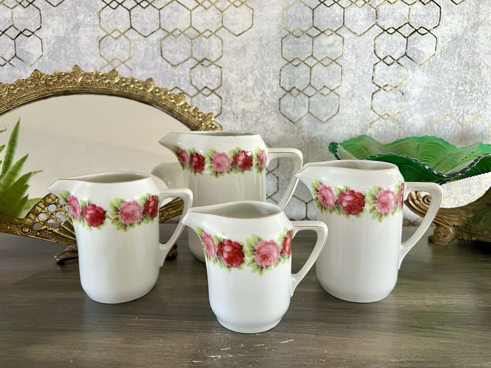 Antik 4x Jugendstil Art Dèco Porzellan Kanne Krug Rosen Hermann Unger Zwickau