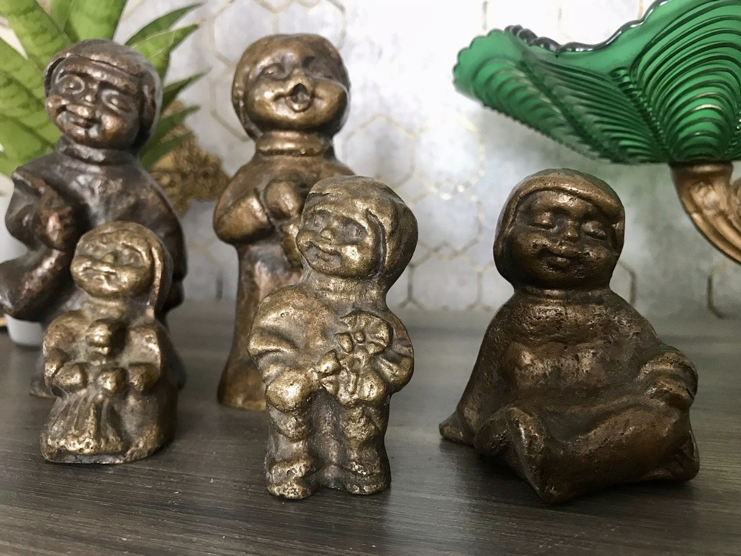 6x Vintage Bronze Figur Kinder Skulpturen Limpke u.a. Mädchen mit Puppe SCHÖN!