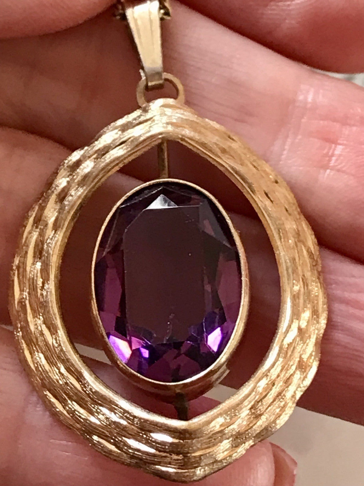 Vintage Designer Anhänger lila Stein Amethyst? Amerik. Doublè vergoldet