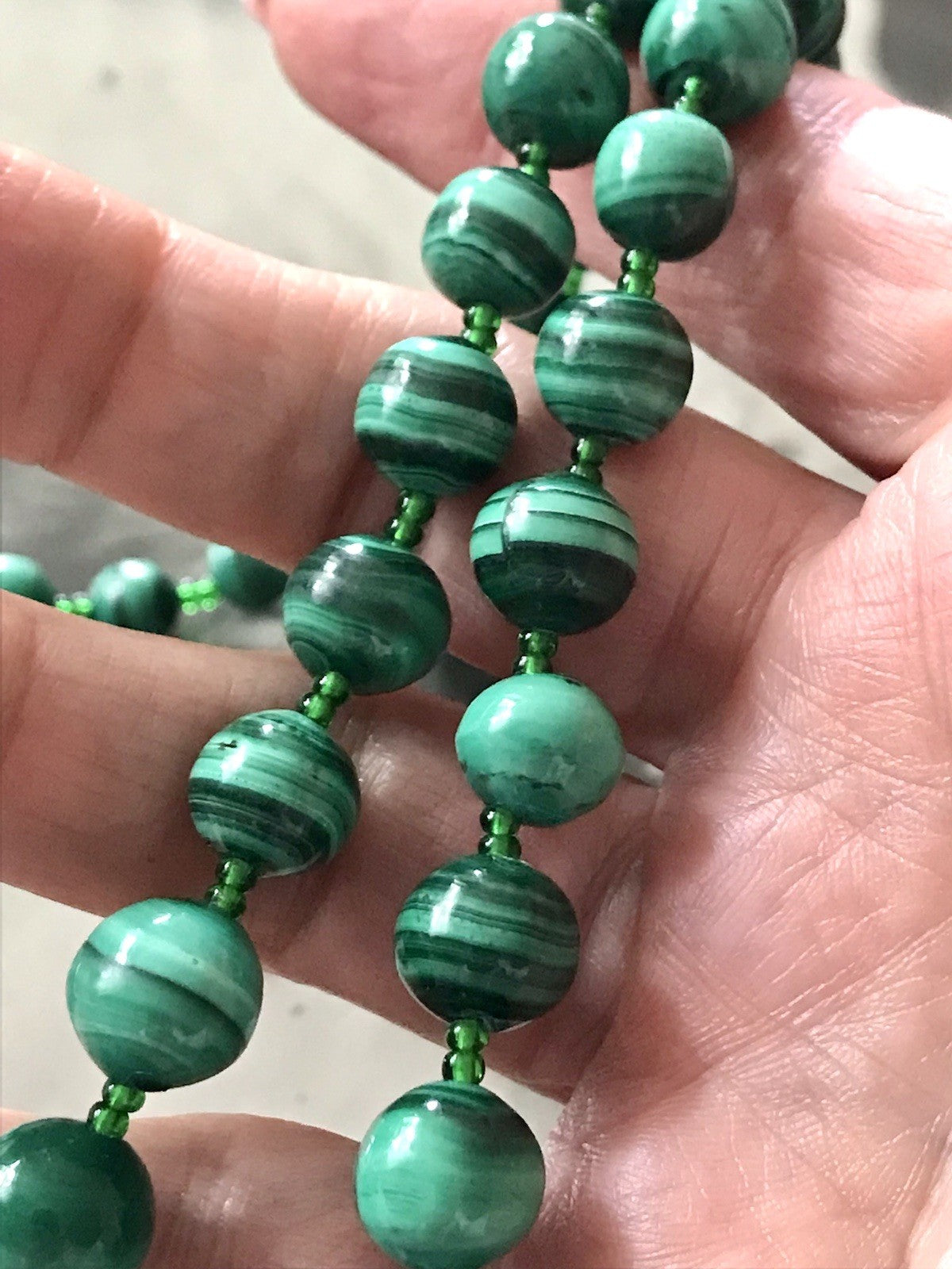 Alt Edel Vintage Halskette Kette Malachite grün Sehr Schön Retro